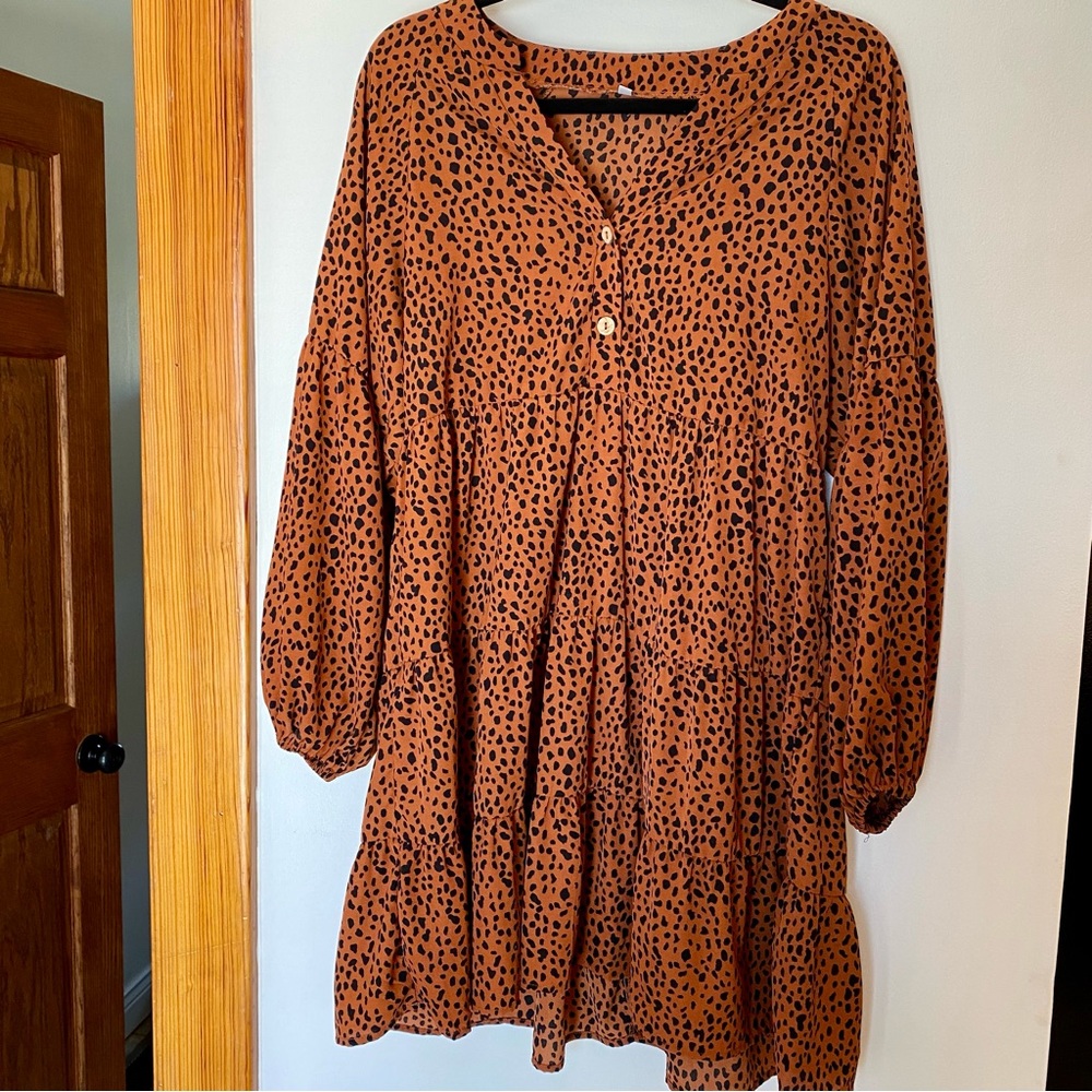 Long-Sleeve Leopard Dress | Brown | M